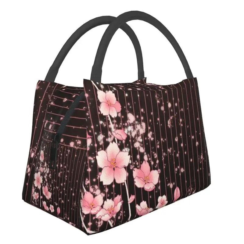 

Сумка-тоут Cherry Blossom Infused Lunch Tote для женщин Sakura Cherry Blossom Cherry Portable Thermal Cooler Food Lunch Box Travel 28x17x16CM серый