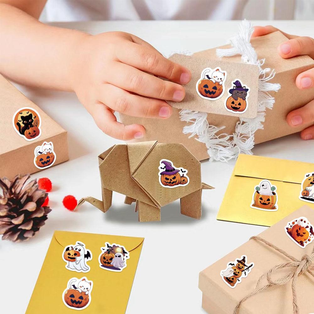 500 Pictures/roll Roll Sticker Tape Hot Spot Cartoon Halloween Pumpkin Handbook Material Decorative Envelope Mouth