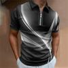 Men's Zip-up Short Sleeve Polo Shirt, Stylish Abstract Design, Casual Essential