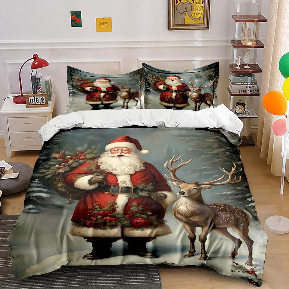 Santa Claus and reindeer. Bedding sets Duvet cover sets Duvet covers Pillowcases(1 * Duvet Cover 2 * Pillowcases without duvet insert)