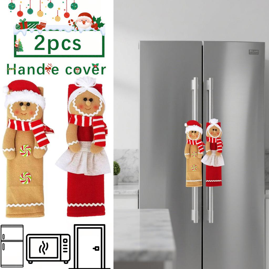 Christmas decoration refrigerator door handle protective case gingerbread man couple decoration set kitchen festive atmosphere arrangement