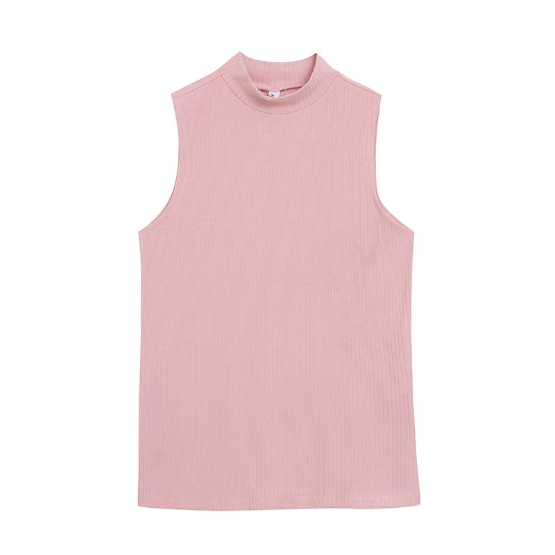 

K-style Minimalist Style Elegant Loose Sleeveless T-shirt Women s Summer Relaxed Feeling Niche Style Half Turtleneck Base Tops Export Pink S