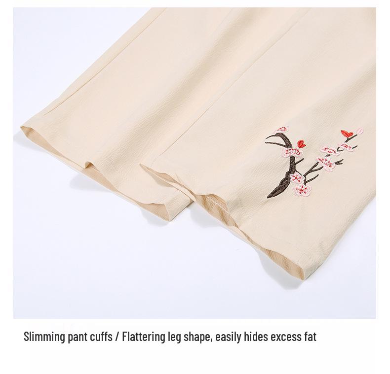 Mom's Summer Ice Silk Wide-Leg Pants - Loose, Casual, Nine-Point for Middle-Aged & Elderly Women