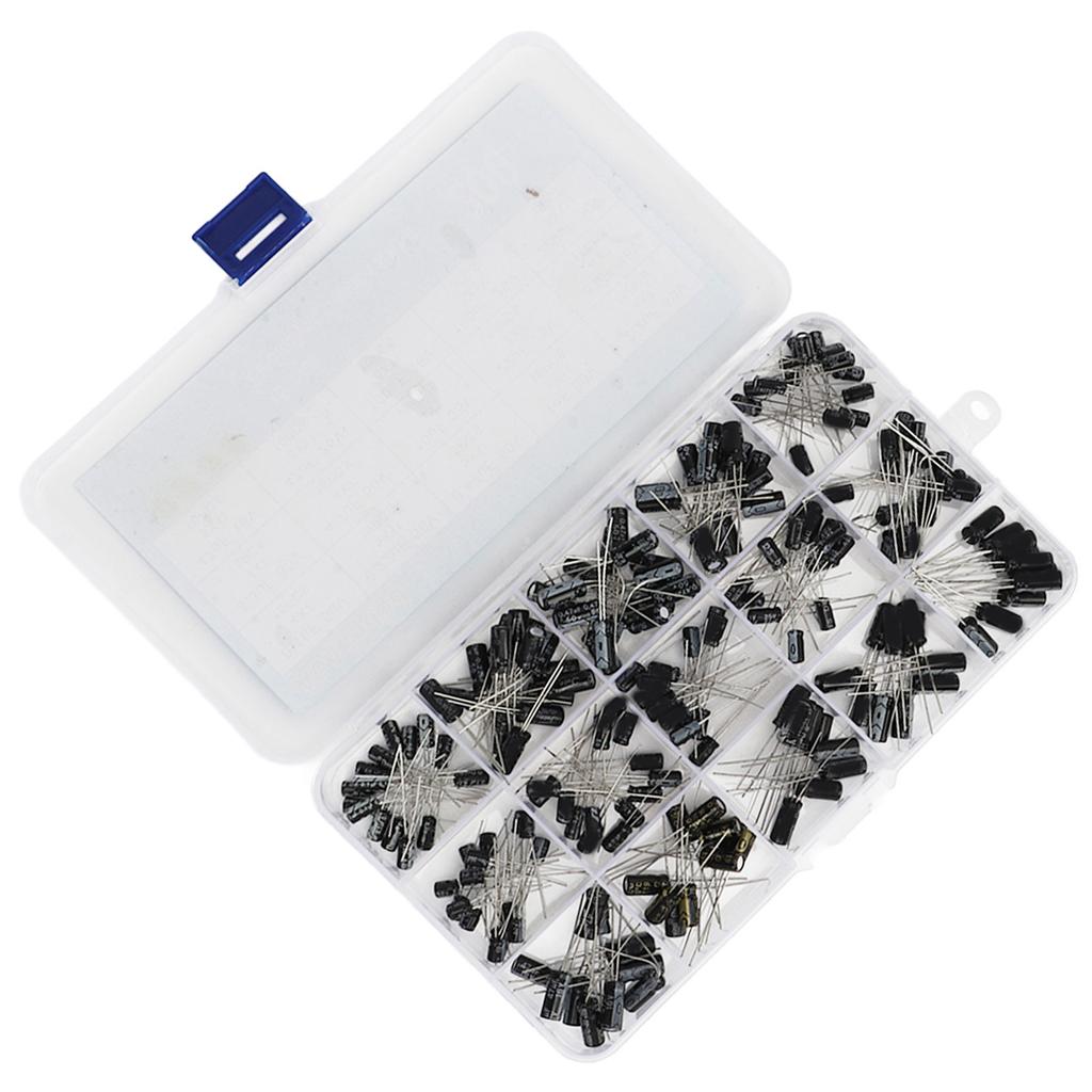 200PCS 15 Value in Line Electrolytic Capacitor Aluminum Capacitor Assortment Box Kit 0.1‑220UF