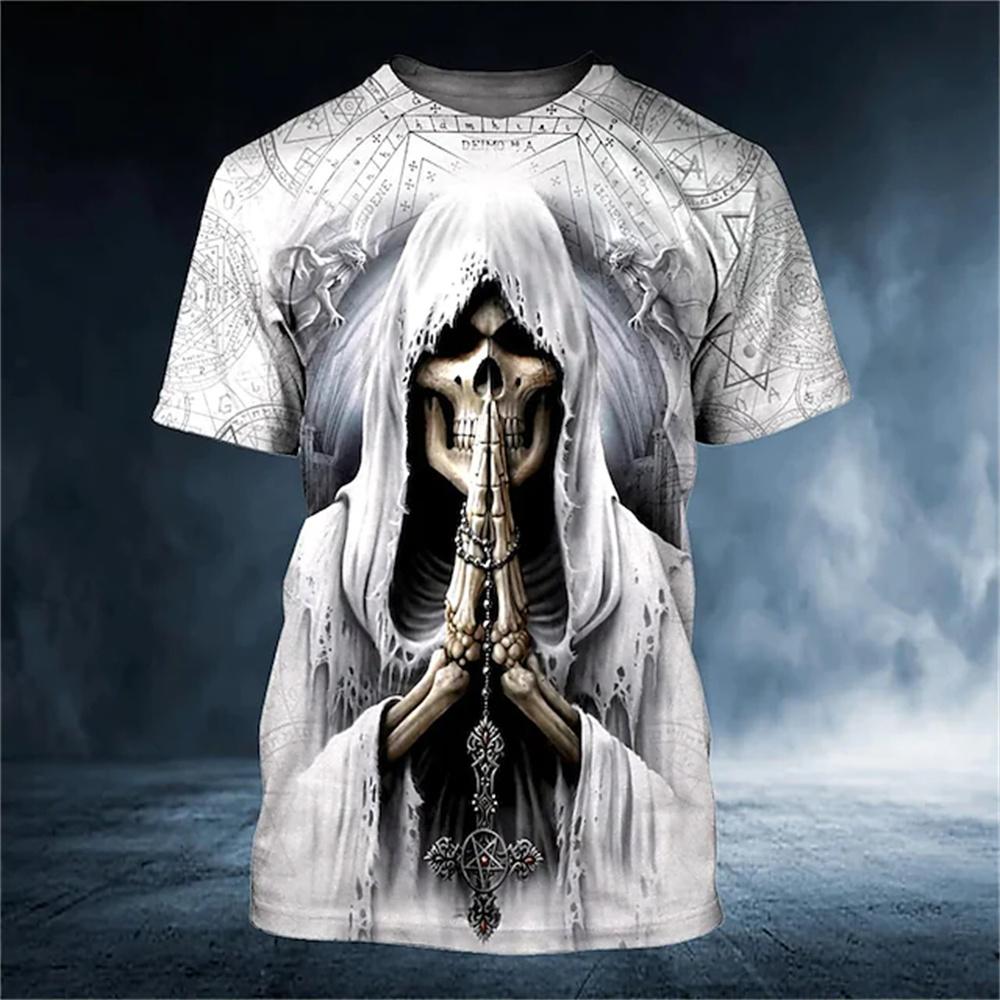 Fashion Skull 3D Printing Men's T-Shirts Gothic Vintage Harajuku Oversized Short Sleeve Street Punk Style O-neck Tees Trend Tops