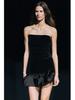 Winter Velvet Strapless Short Dress with Puffy Skirt
