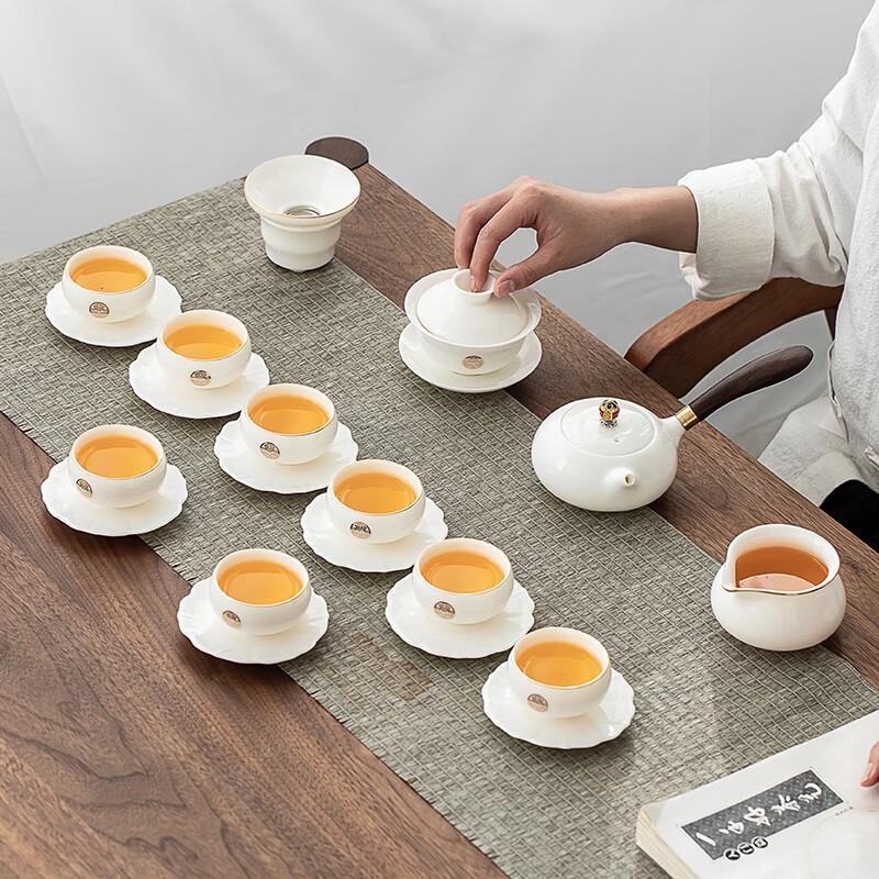 Gold Inlaid Jade Porcelain 21-Piece Zisha Tea Set