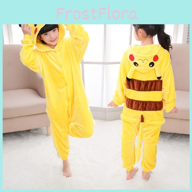 Premium Quality Halloween Kids Pajamas Cosplay Costume Featuring Pokemon Pikachu Dragon Cow Designs