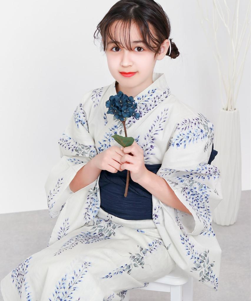 Yukata Set for Ecru Change 3 Piece Set Heiko Junior Girls Kyoto [KYOETSU] Girls, E, Weave, (Yukata, Obi, Geta) (1. Shigure, 130cm)