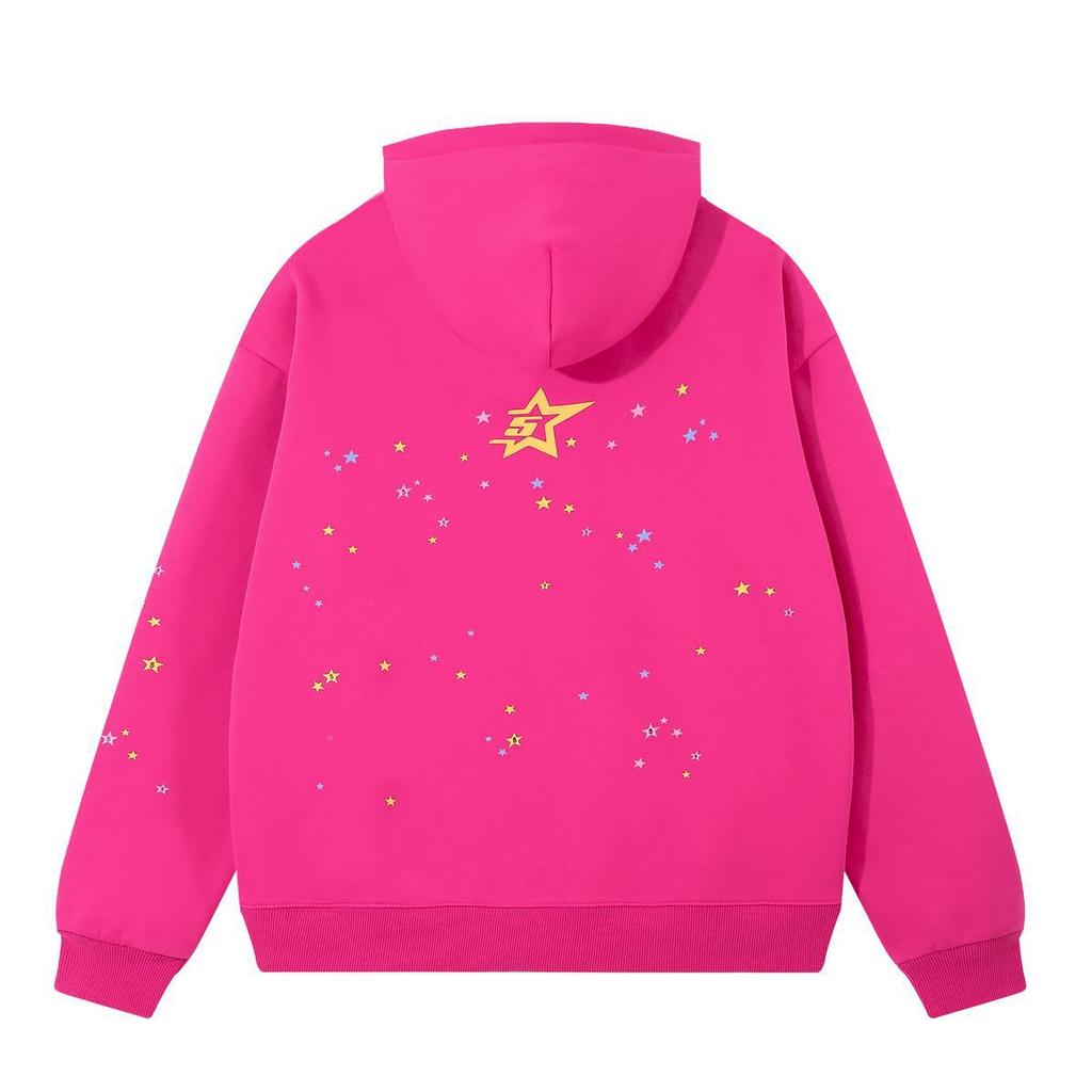 Young Thug Style Foam Letter Hoodie - Pink Hip-Hop Sweatshirt for Couples