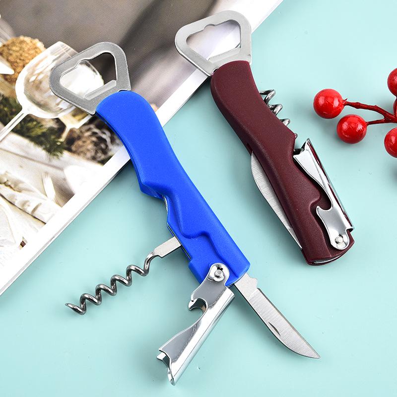 Stainless Steel Wine Opener & Knife Set with Plastic Handle - Portable Multifunctional Tool for Beer & Wine
