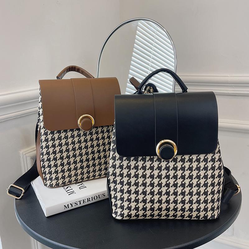 Plaid Commuter Backpack Female Desinvolte New Soft Leather Large Capacity Fashion All-Match Backpack