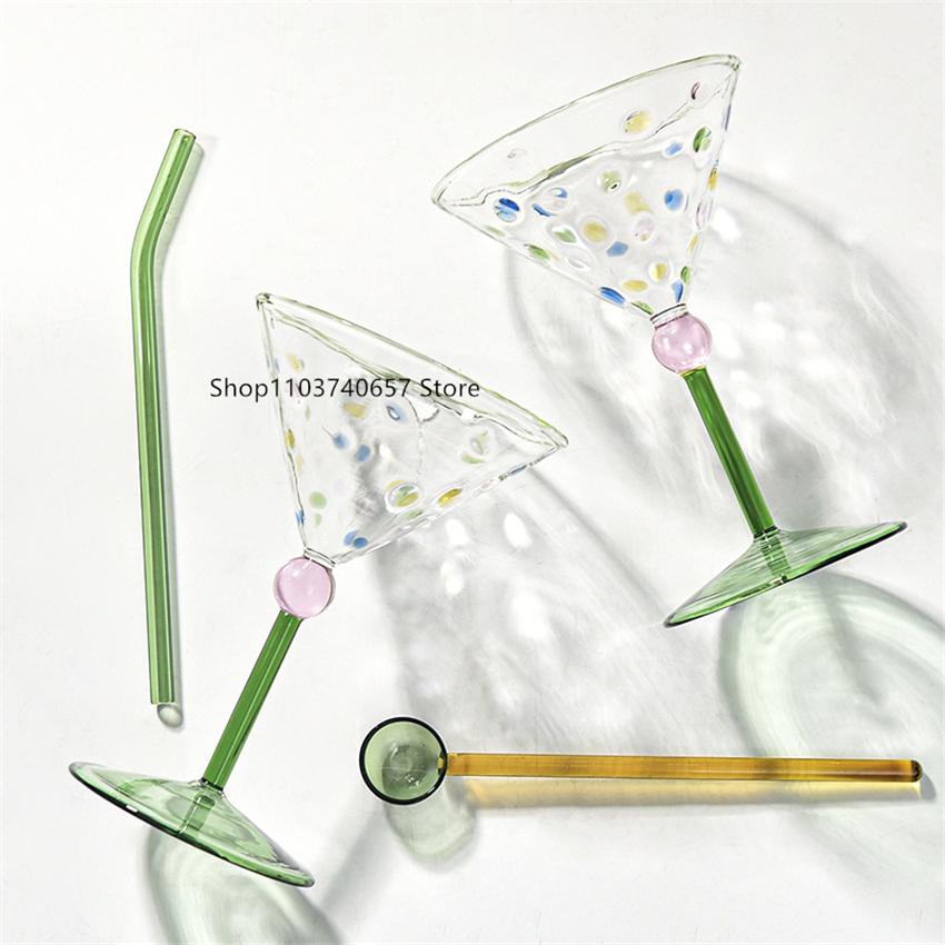 Creative Small Fresh Color Wave Dot Red Wine Glass Home Tall Cocktail Champagne Cup Vintage Ice Cream Dessert Cup