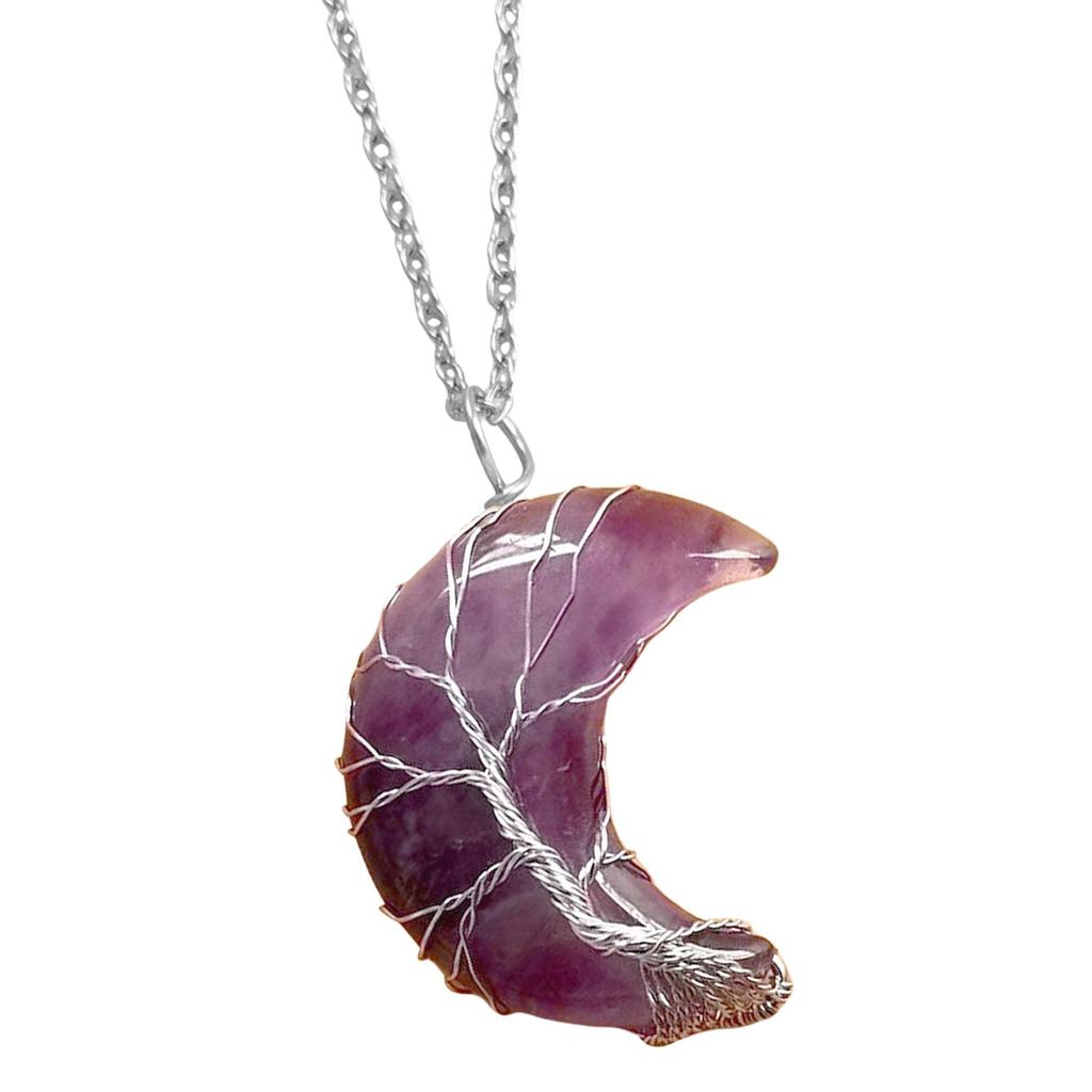Moon Pendant Necklace Natural Resin Spiritual Gemstone Jewelry