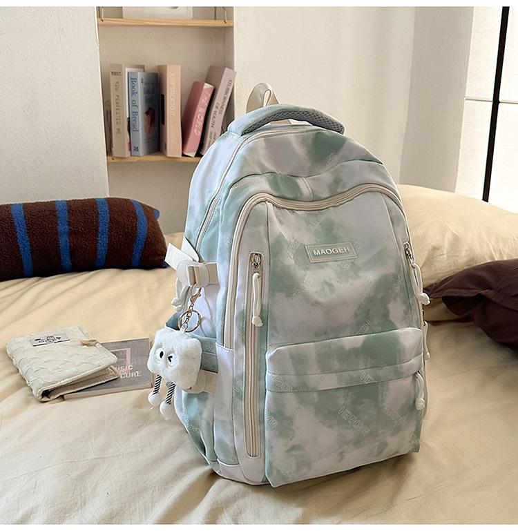 Schoolbag New High-value, Fresh and Sweet Literary Tie-dye Backpack, Lightweight Spring Outing for Junior High School Students, Mountaineering