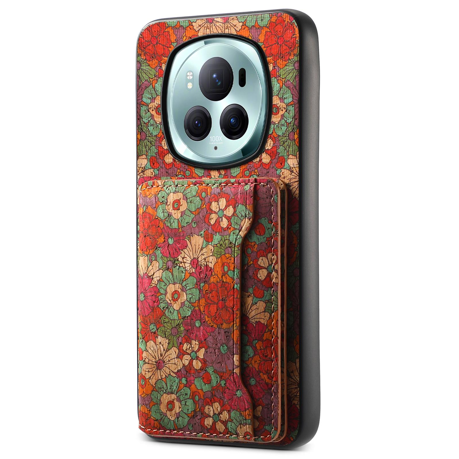 

For Honor Magic6 Pro 5G Hybrid Case Floral Pattern Card Slot Kickstand Phone Shell Summer/Red