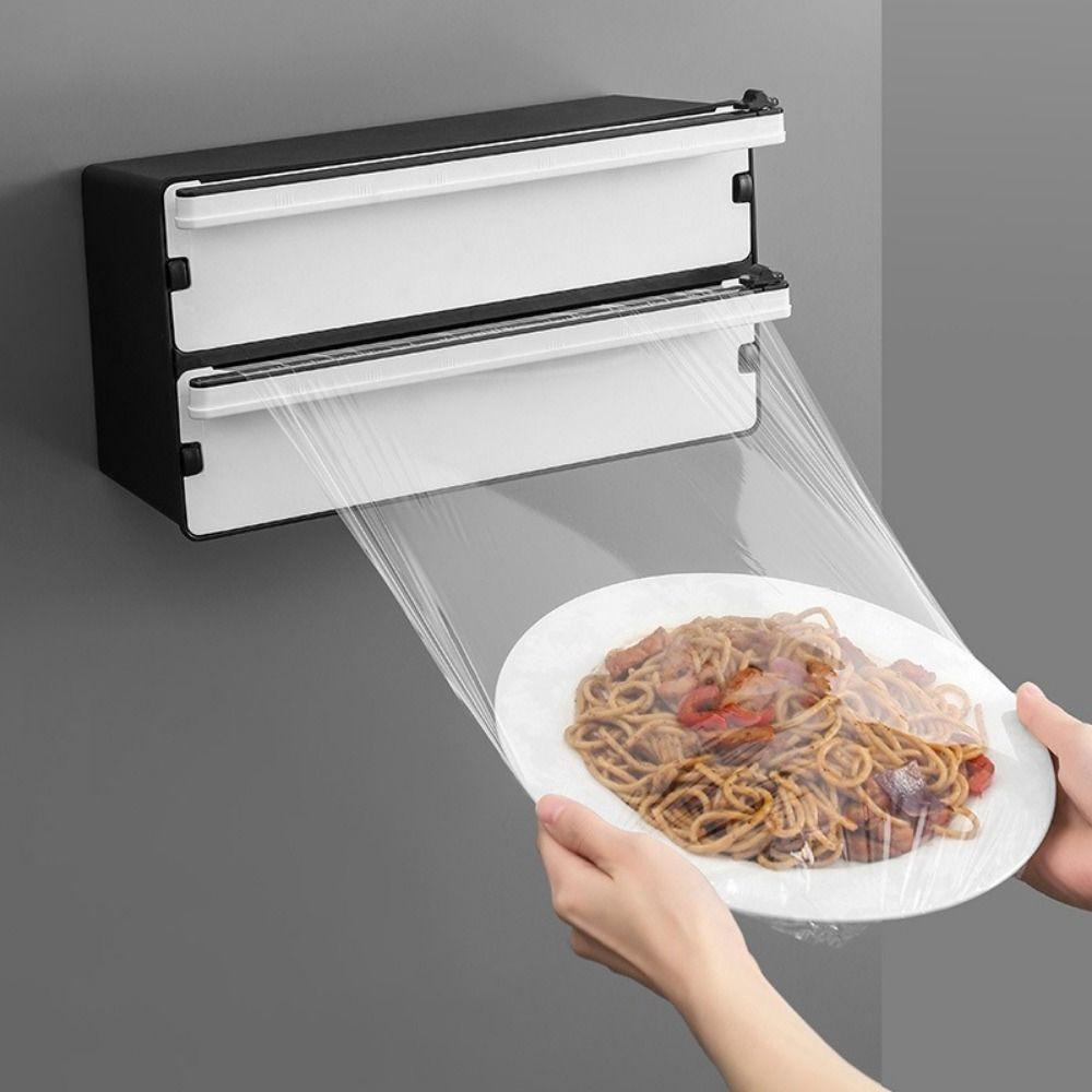 2 in 1 Food Film Dispenser Cutter Plastic Safety Aluminum Foil Cutting Machine Refillable Wrap Organizer