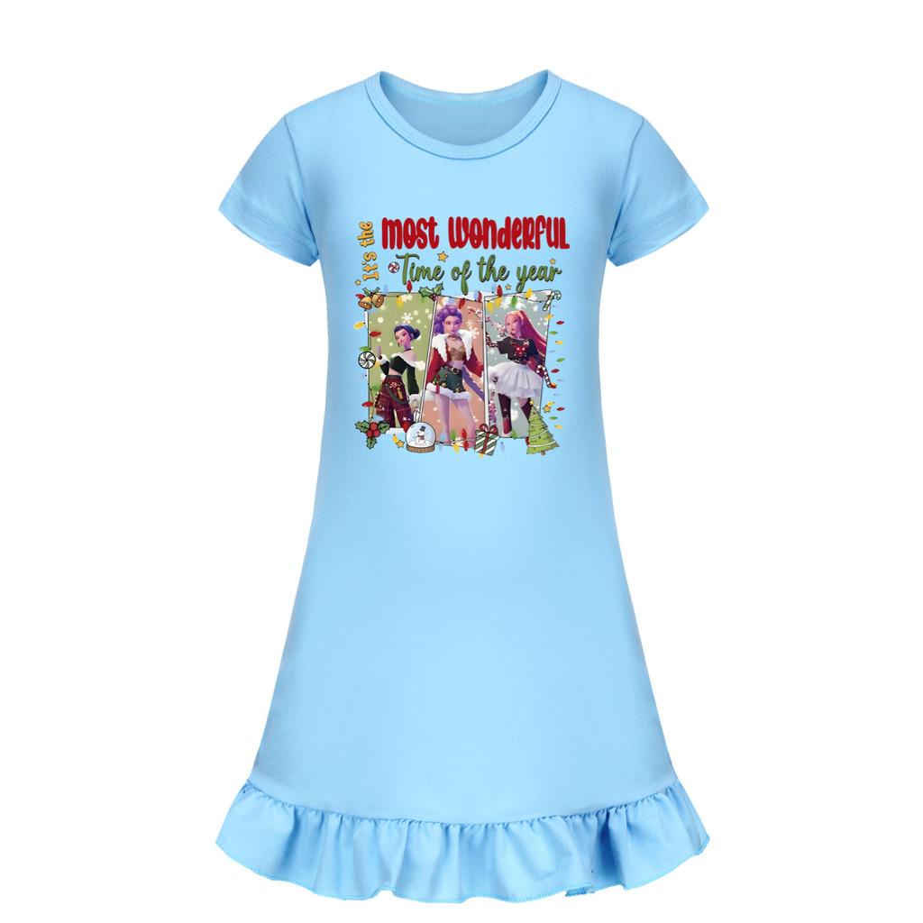 5096 Kinder Mädchen Weihnachten Neujahr Mira Zoey Rumi Gedrucktes Rüschen Kurzarm Freizeitkleid
