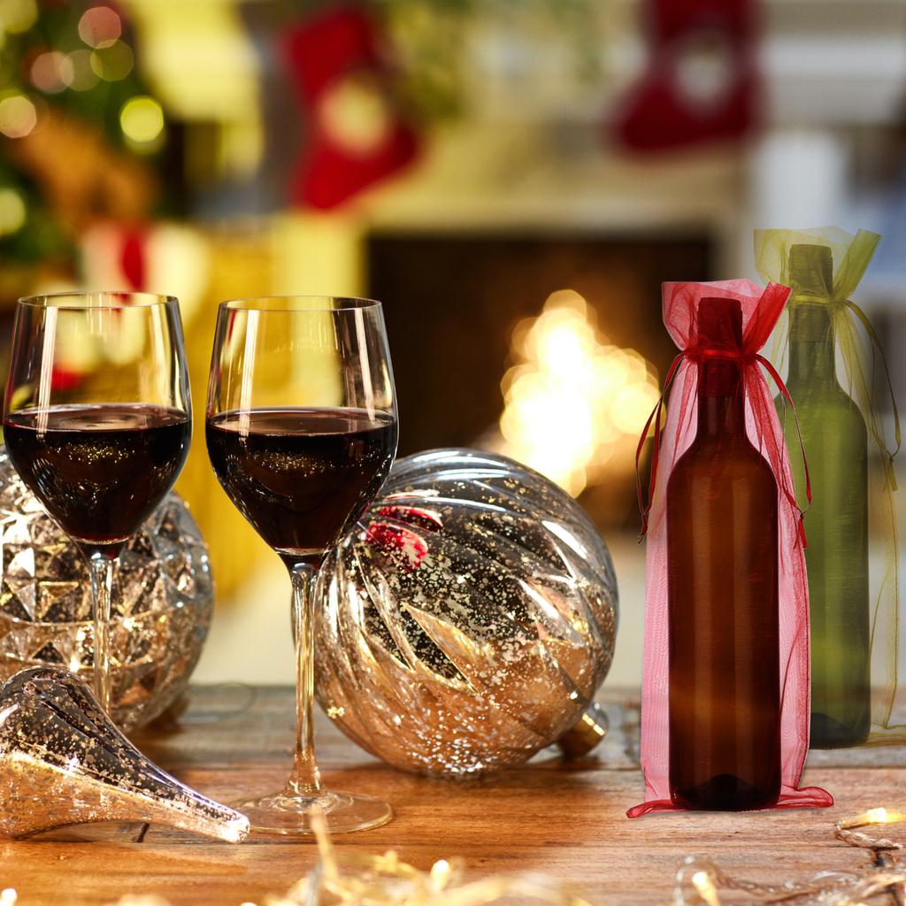 30pcs Organza Wine Bags 14x37cm Wine Bottle Gift Bags Pouches Wine Wrapping Bags for Bottle Wrap Christmas Wedding Party Decor