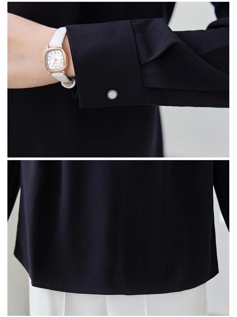 2026 Spring/Autumn Elegant French V-Neck Chain-Trimmed Waist-Cinching Long-Sleeved Women's Shirt