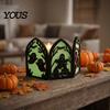 No Assembly Halloween Ornaments Wooden Screen Ornaments, Glow In The Dark Gothic Arch Mantelpiece Decorations Decor, Atmosphere Supplies for