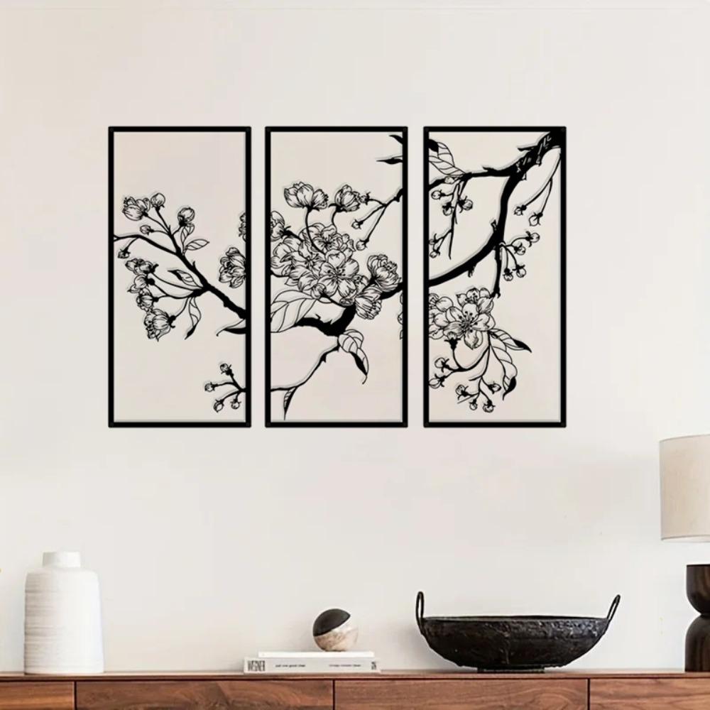 Настенный декор из 3-х металлических цветов персика - квадратное искусство для офиса — фото 6