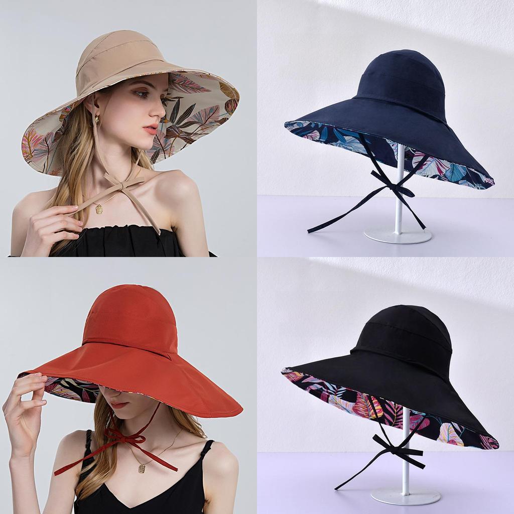 Sun Protection Hat For Women With Leaf Pattern Summer Wide Brim Cap For Beach And Outdoor Activities