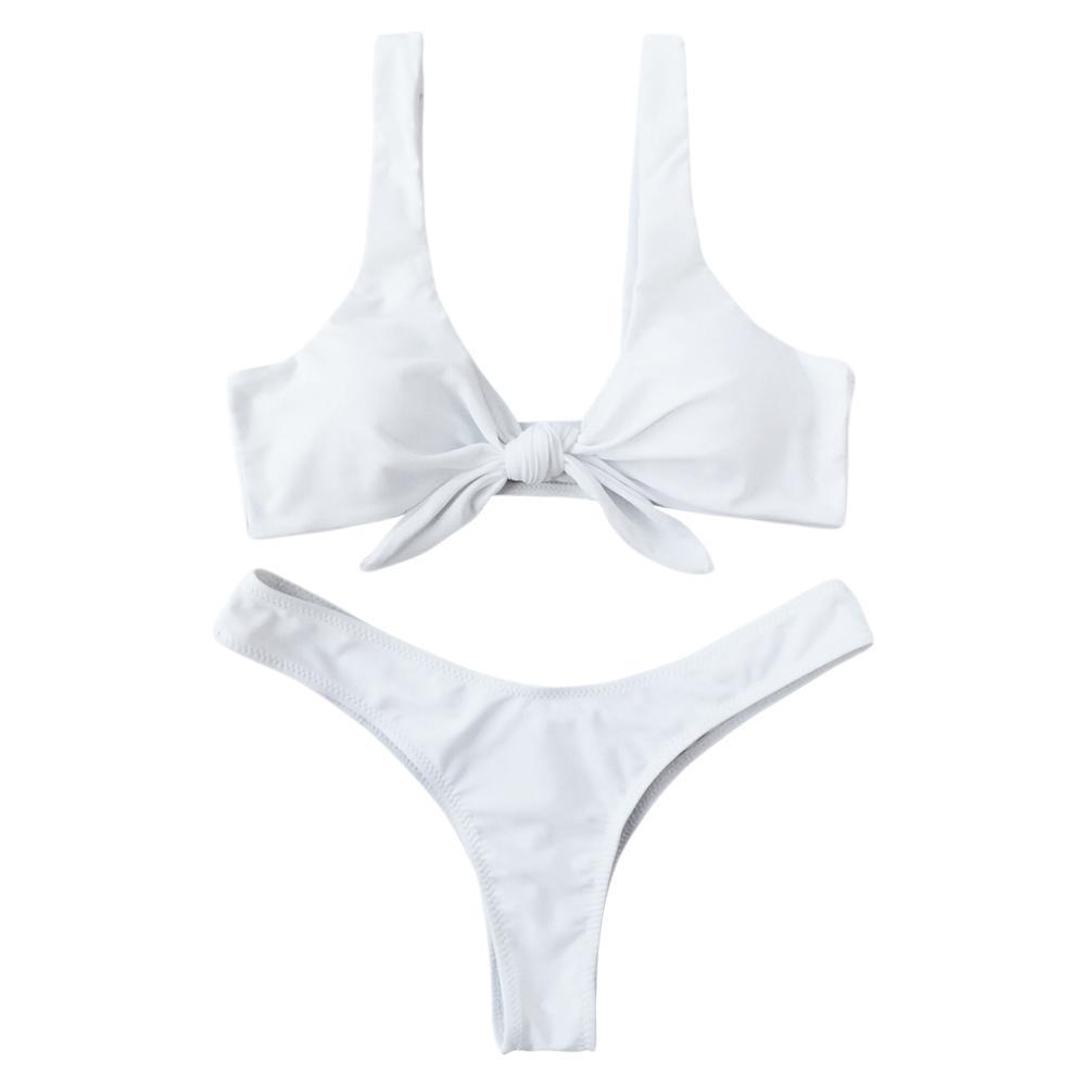 ZAFUL Damen Gepolstert Solide Gerippter Geknoteter Bikini Set Push Up Badeanzug