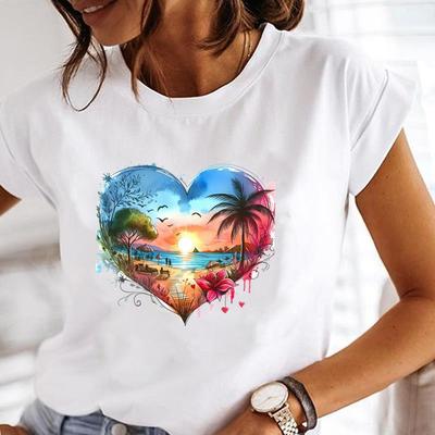 (Asian Size) Casual Printed Tee Top Love Cartoon Trend Short Sleeve T Shirt Fashion Women Clothing O-neck Ladies Female Graphic T-shirts