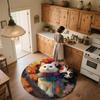Cat with Leaf Scarf,Round Area Rug,Carpet Rug for Living Room Bedroom Sofa Playroom Decor,Non-slip Floor Mat