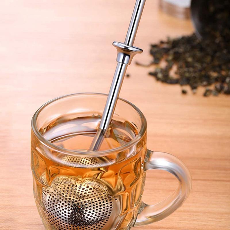 Lebensmittelechte Edelstahl-Teekanne Teesieb, Einziehbarer sphärischer Netztee-Infuser-Filter,