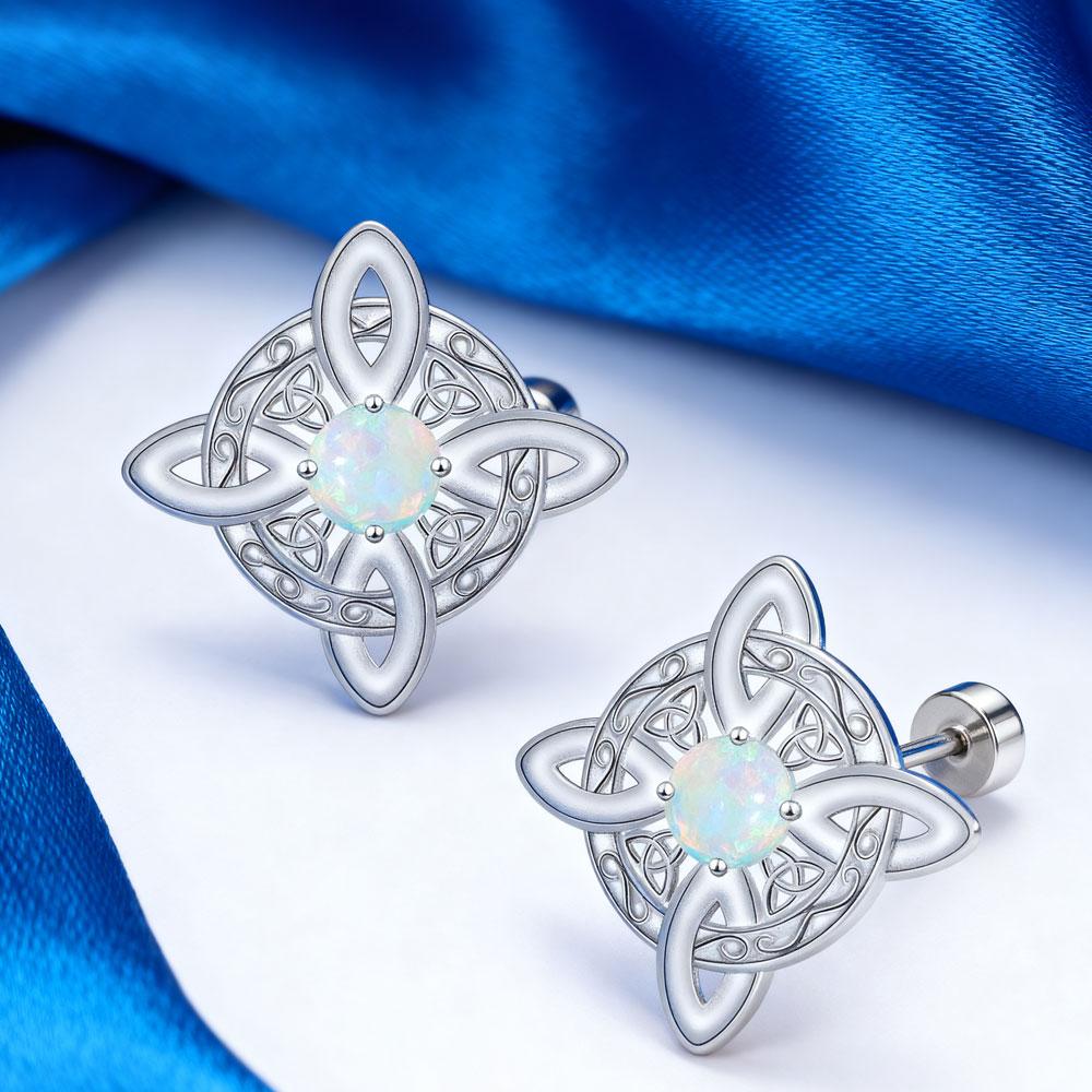 Natural Opal Stone Witches Knot Stud Earrings  Thai Silver Protection Amulet Earrings Jewelry for Women