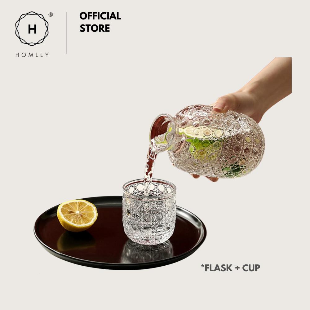 Homlly Clive Clear Bedside Carafe with Glass Cup for Bedroom or Kitchen