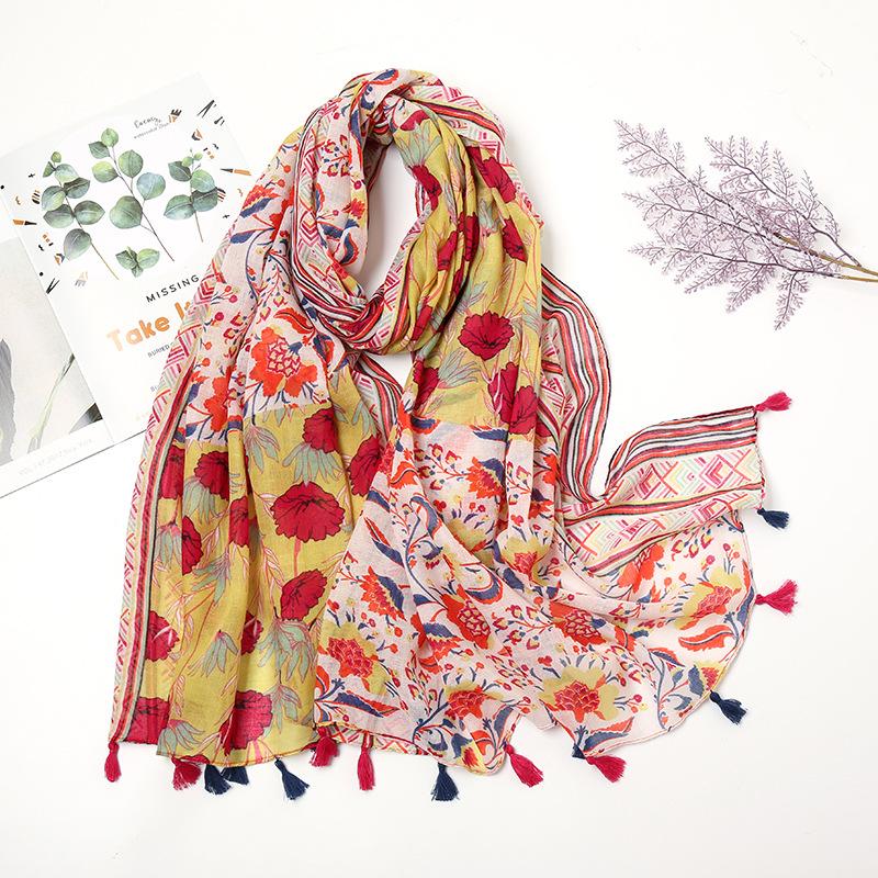 Fashion Luxury Ink Painting Floral Tassel Viscose Shawl Scarf Lady High Quality Wrap Pashmina Stole Bufandas Muslim Hijab