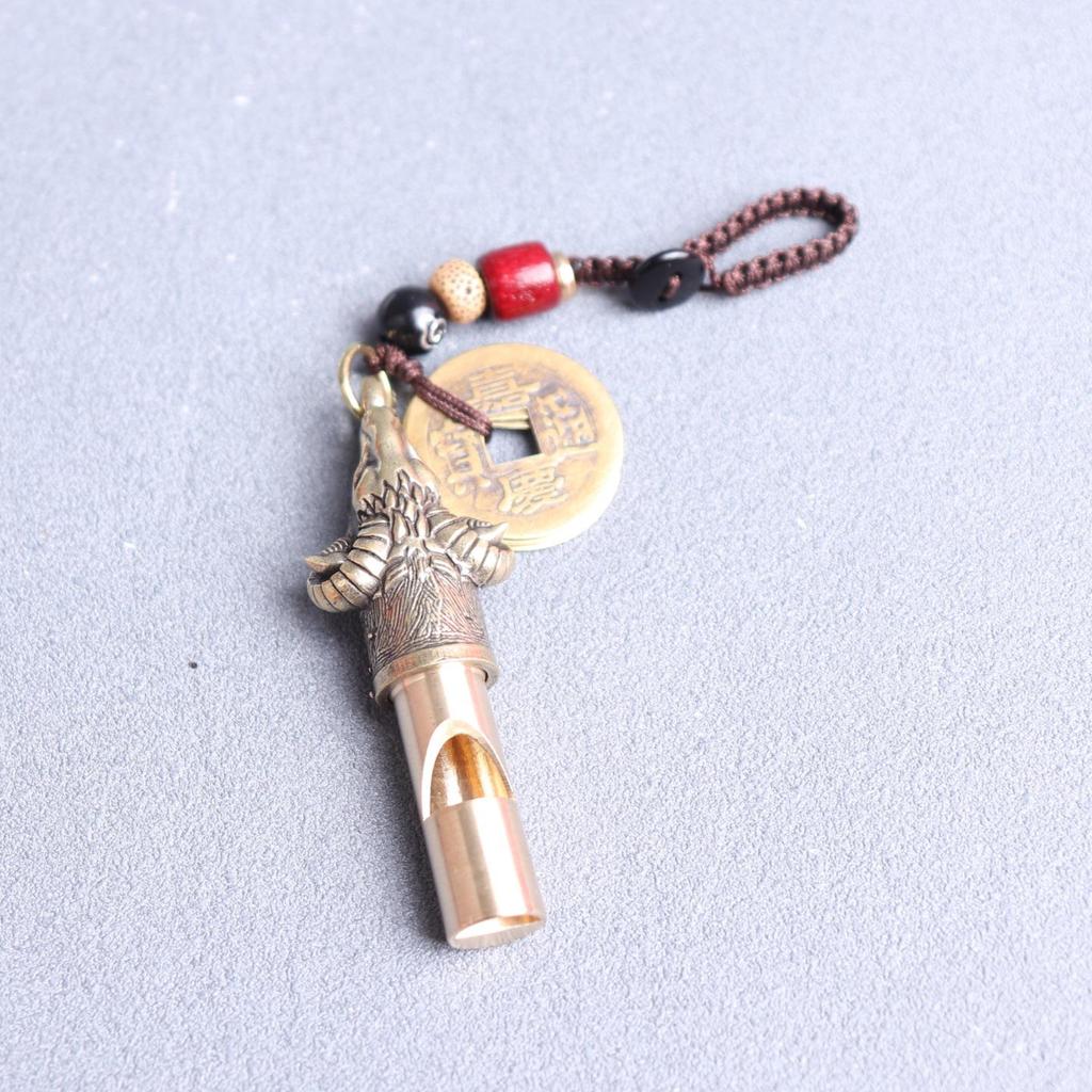 Vintage Pure Brass Zodiac Sheep Whistle Pendant – Chinese-Style Outdoor Survival SOS Signal.