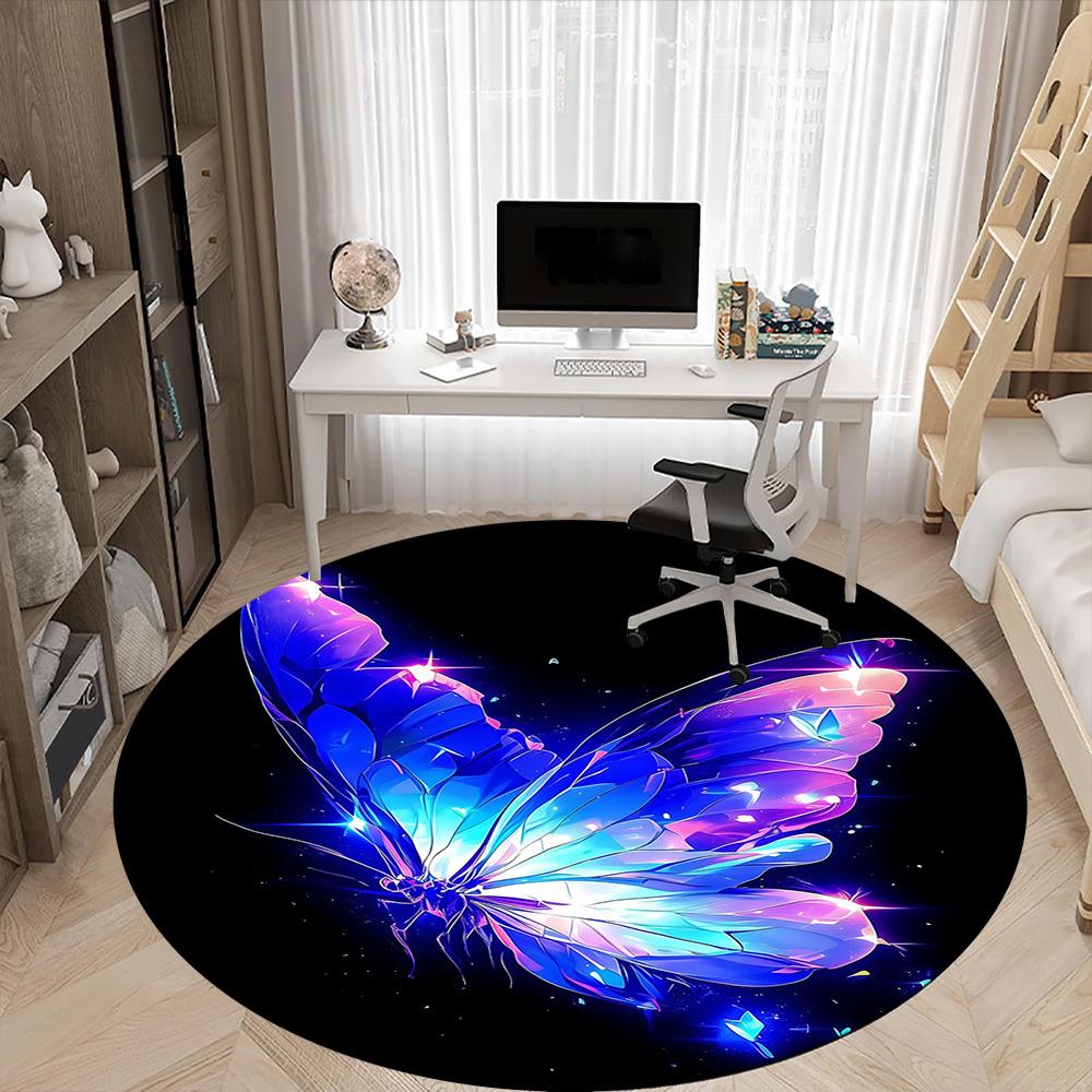 1pc Butterfly Wings Office Round Area Rug, Indoor Mat Suitable ForOffice, Under Office Chairs Bedroom Living Room Home Decor, Room Deco T104
