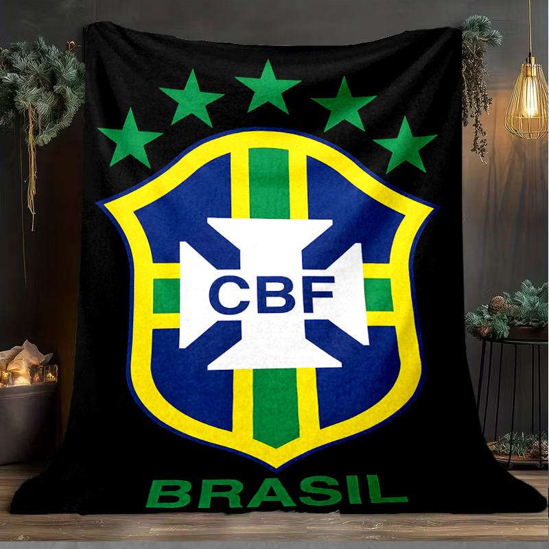 1PC Brazilian Football Federation Printed Soft Flannel Blanket Throw for Adult Bedroom Living Room Sofa Camping Travel Fan Gifts Christmas Gifts
