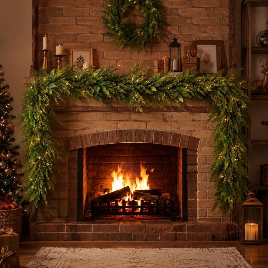Artificial Christmas Cedar Garland 180cm/270cm - Realistic Needles for Fireplace Table Window Stair Mantel Indoor Outdoor Decor