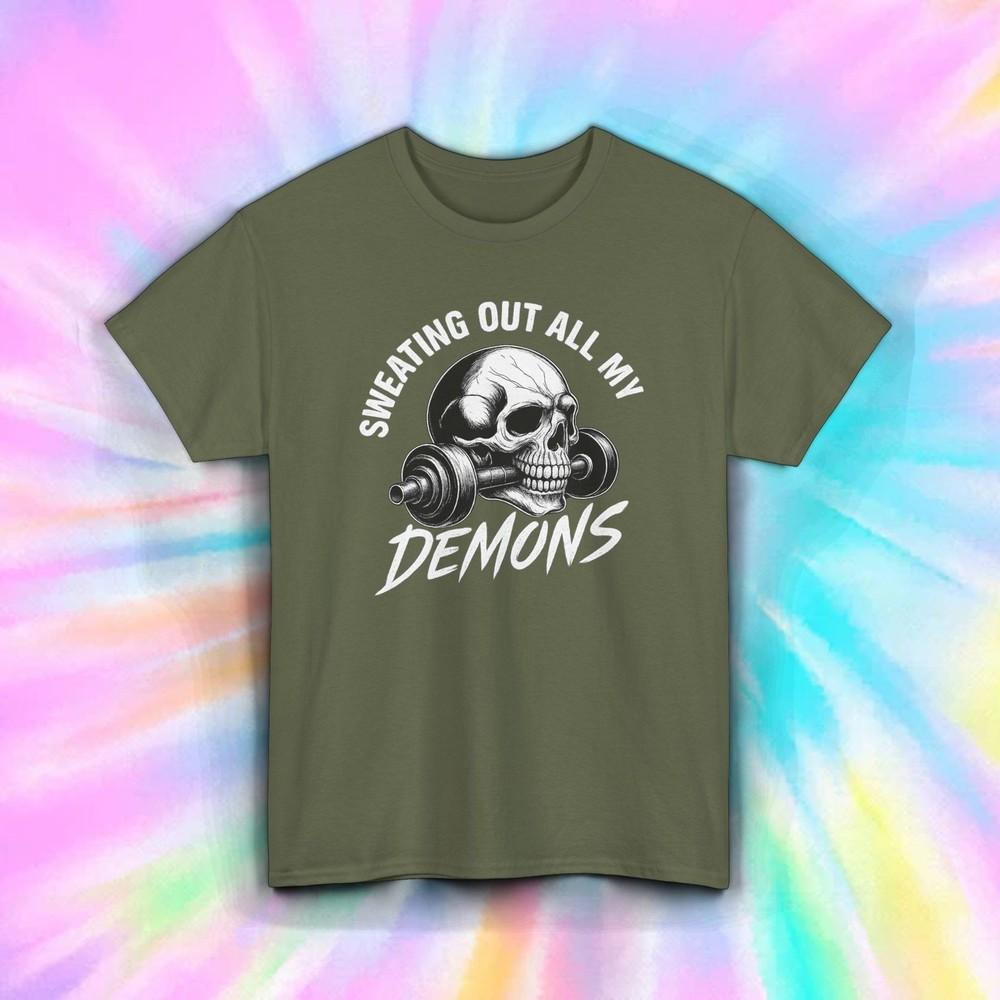 Sweating Out All My Demons Shirt Skull Gym Workout Fitness Funny Tee S-5XL Unisex T-Shirt M