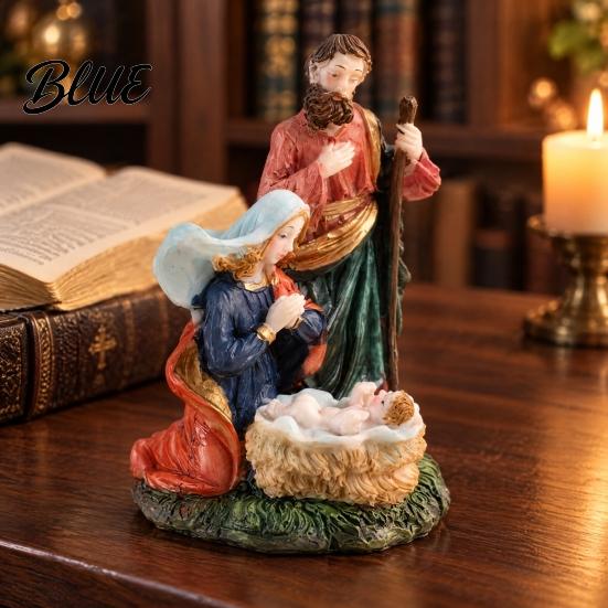 Christian Home Religious Gifts Holy Family Manger Resin Ornament, Hand Painted Tabletop Figurine, Nativity Decor Christmas Scene for Office