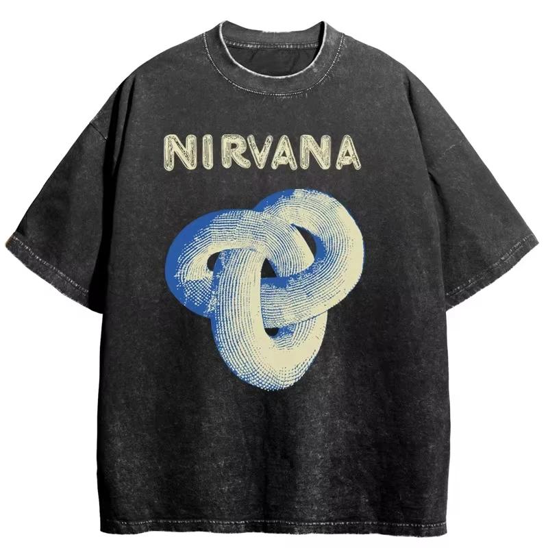 Nirvana Rock Band Mens Retro Cotton Washed Tee In Utero Album Man Womens Oversized Y2K Distress Tshirt Casual Loose Streetwear