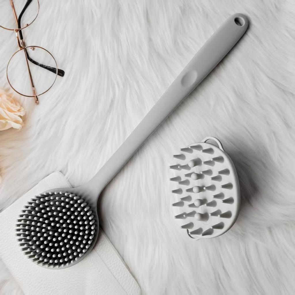 Silikon Rückenbürste für die Dusche Langer Griff Körper Tiefenreinigung und Peeling Massage Doppelseitig Weiche Borsten