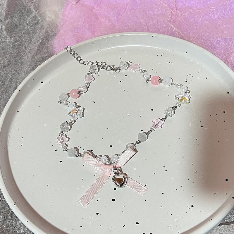 

Goth Heart Bowknot Pendant Choker Necklace Clavicle Chain For Women