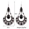 Vintage Palace Style Rhinestone Water Drop Earrings for Women Temperament Hollow Carved Silver Color Metal Earring Femme Jewelry