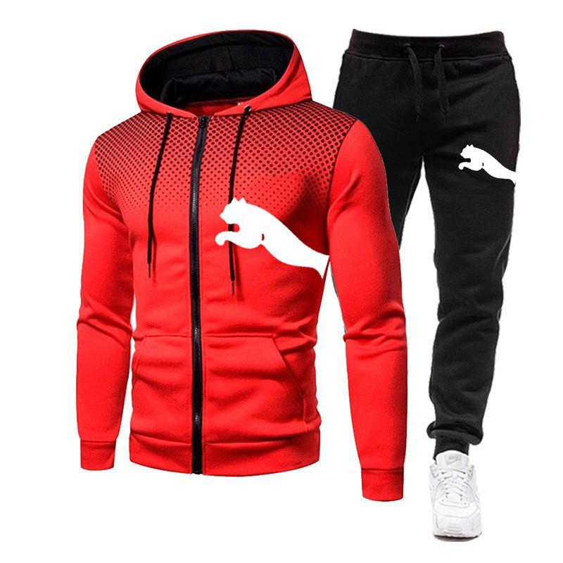 Men's Polka Dot Zipper Hoodie & Jogger Set, 2025 Trend