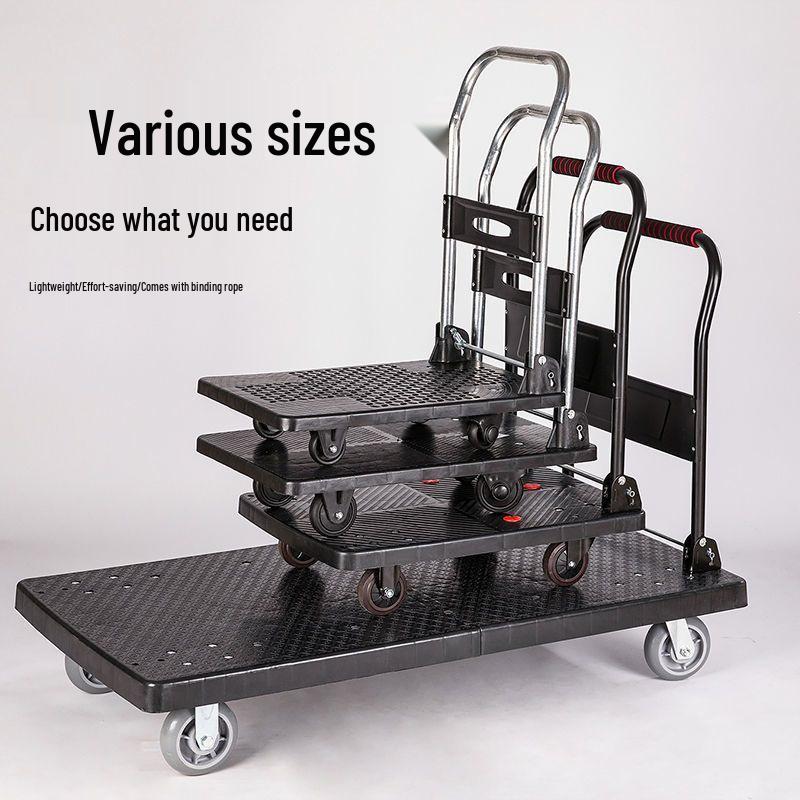 Portable Folding Handcart: Silent, Small, 4-Wheel Flatbed Pull Cart for Home Use