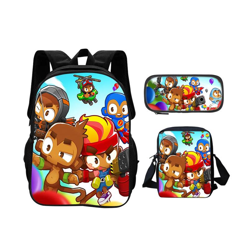 Bloons TD 6 sac à dos trousse d'école sac à bandoulière Ensemble 3 pièces impression de jeu maternelle école primaire garçon/fille grande capacité nouvelle tendance