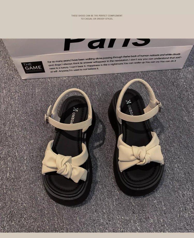 

Premium French bow sandals women s 2025 summer explosion small thick sole height increase versatile beach sandals 40
