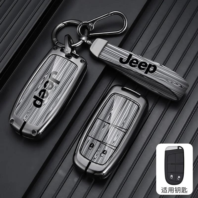 For Jeep Zinc Alloy Wood Grain Car Key Case For Jeep Grand Cherokee WK2 KL Wrangler JK Renegade Commander Compass 2018 2022 A