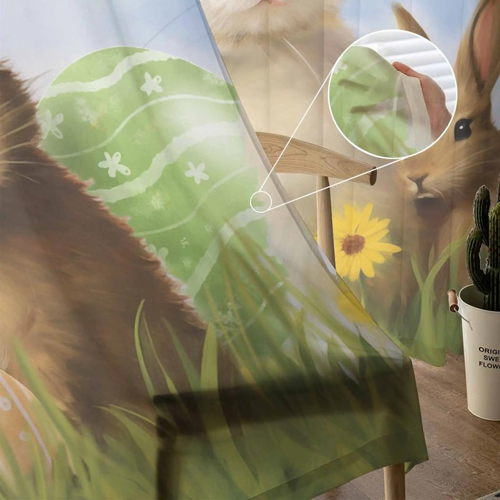 Easter Egg Bunny Daisy Sheer Curtains For Living Room Kitchen Window Curtains Bedroom Tulle Voile Curtains